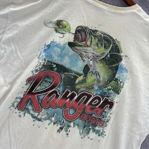 Ranger Boats Shirt XXL White Bass Fishing Graphic Print Distressed